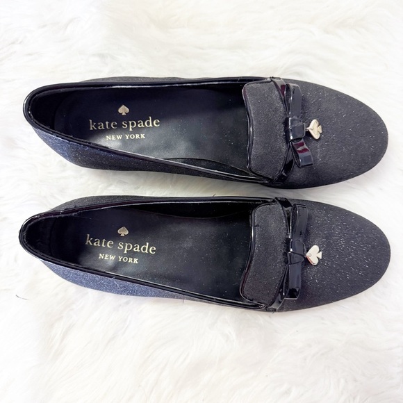 Kate Spade Black Glitter Loafers with Bow Charm - Picture 2 of 8